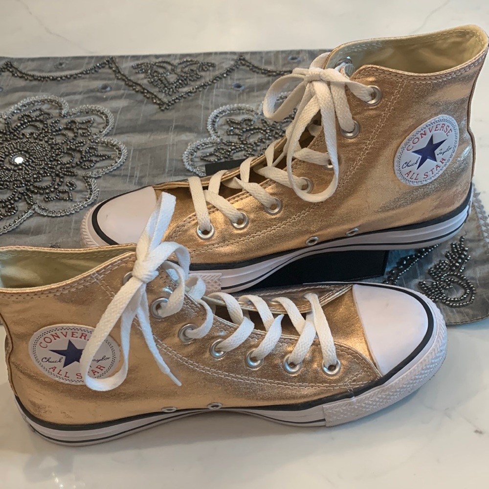 Converse rose gold high top sneakers